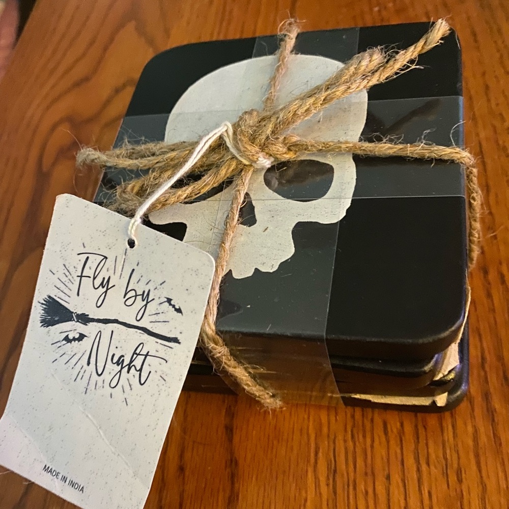 Set of Four Marble Coasters Goth Witch 4x4 Fly By Night New with Tags